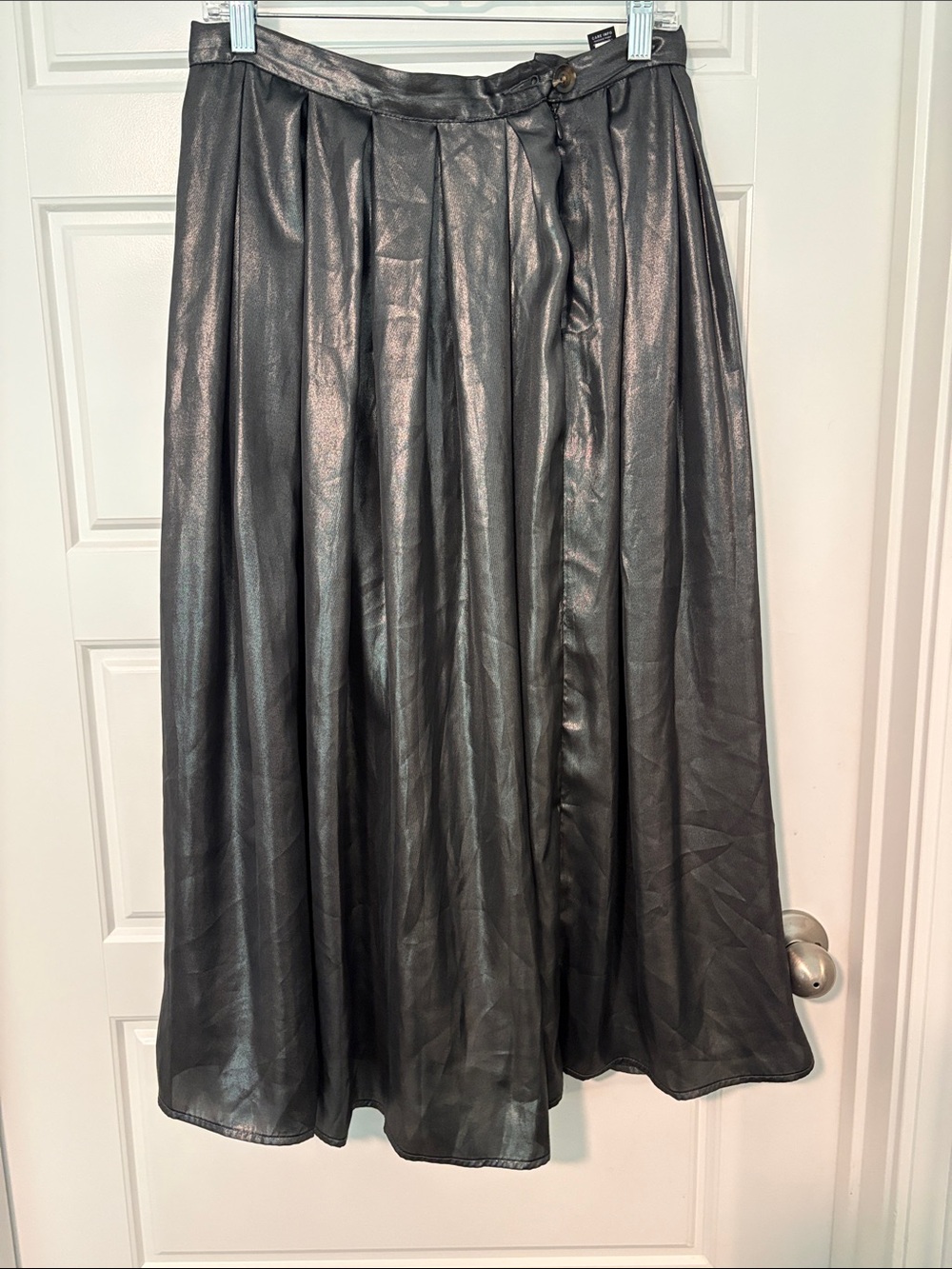 Who What Wear Metallic Charcoal Pleated A-Line Maxi Skirt